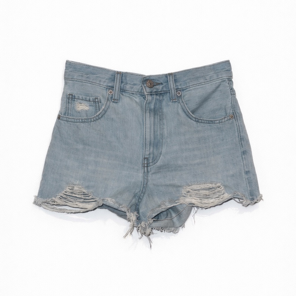 Uniqlo Jeans High Waist Distressed Cut-Off Denim Shorts Light Wash Y2K  Size 23